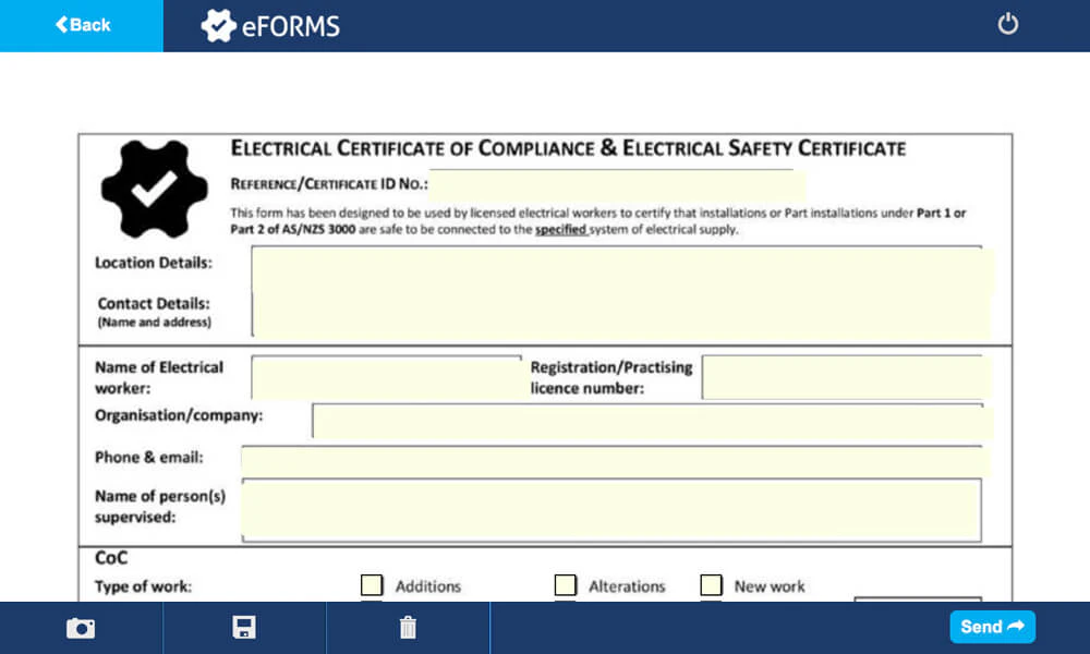 screenshot of Simpro eForms